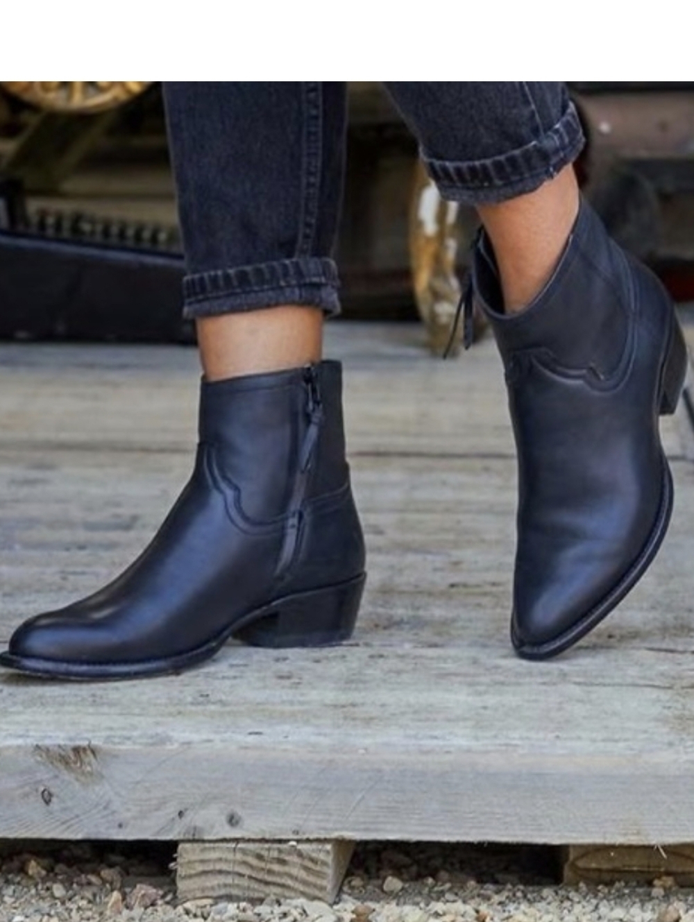 Tecovas Jenny Black Leather Ankle Boots